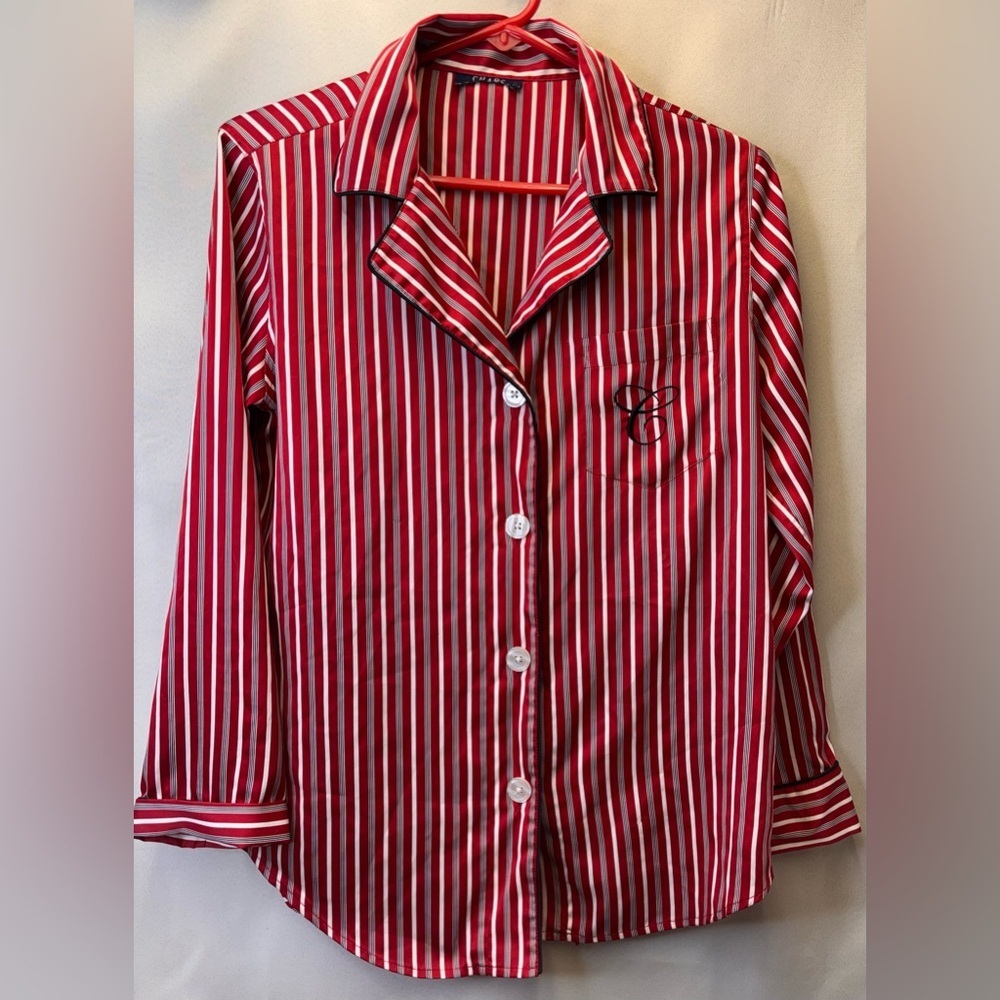 Chaps Women’s Red Blue Stripe C Embroidered Pocket Lounge Pajama Set